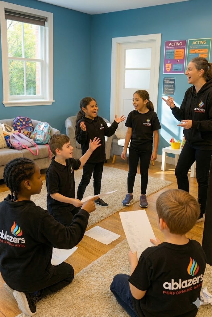 Young performers expressing creativity through drama and movement