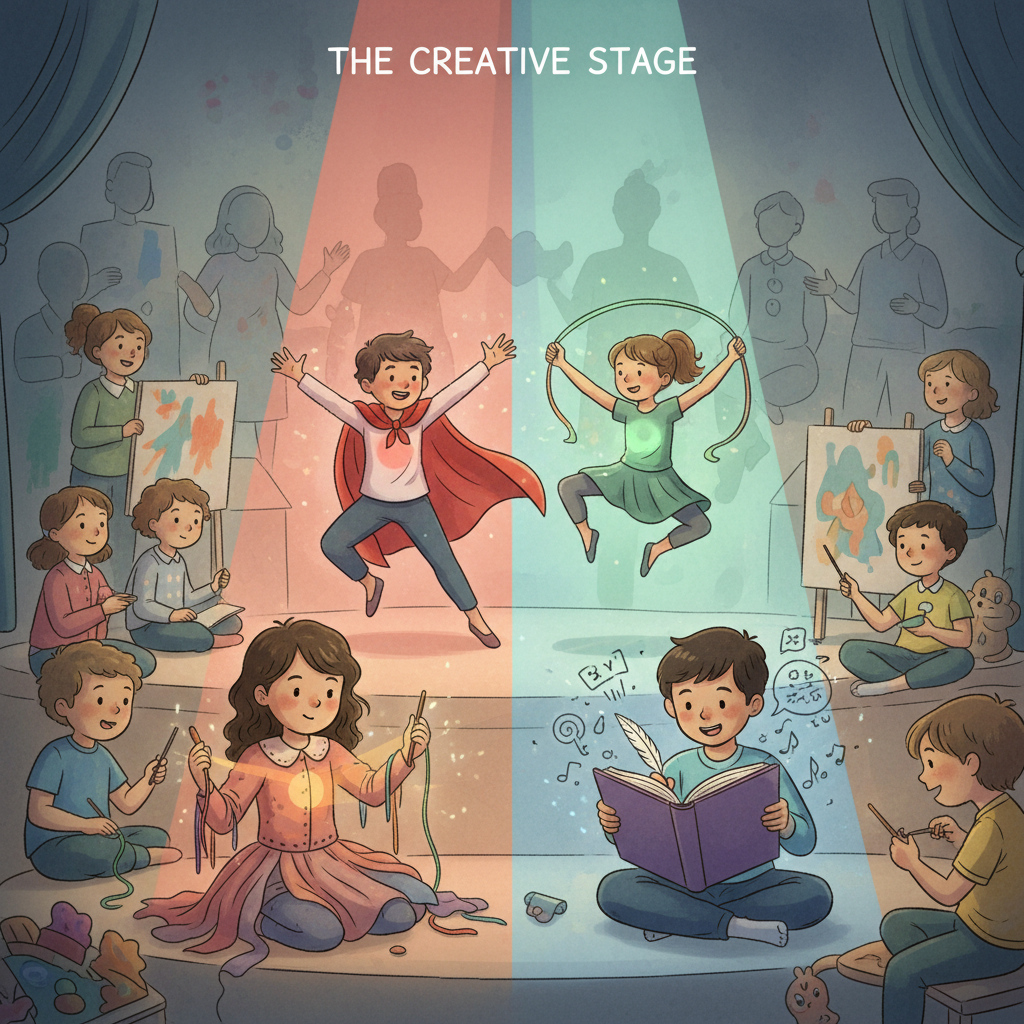 Warm, welcoming creative classroom space at The Ablazers Performing Arts School with students engaged in learning